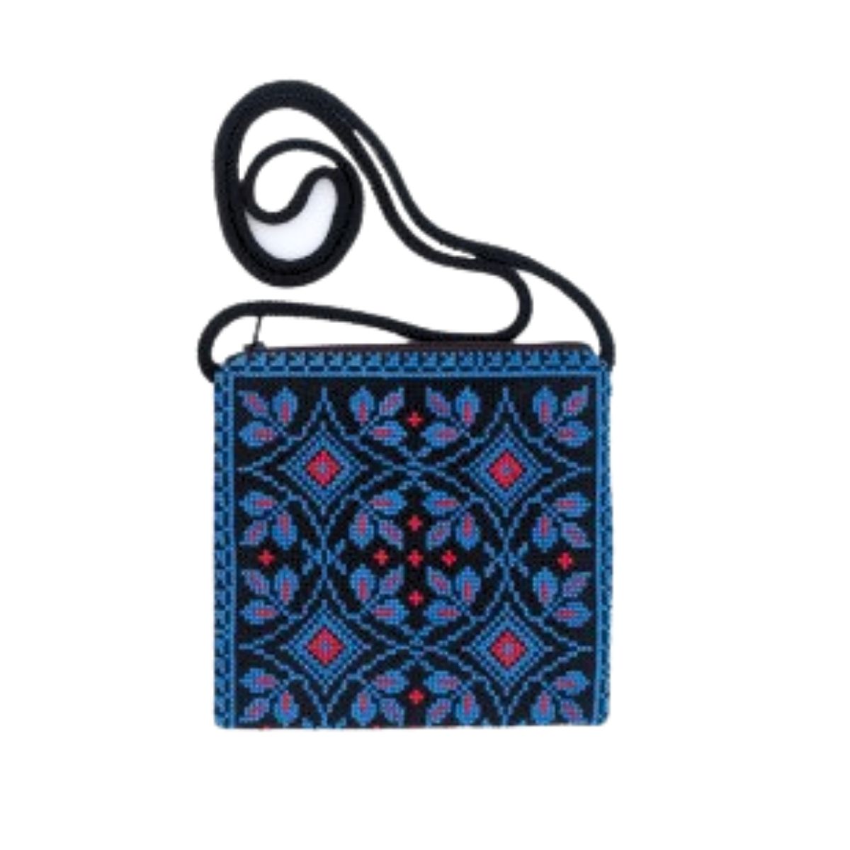 Embroidered Shoulder Purse - Lozenge, Lagoon