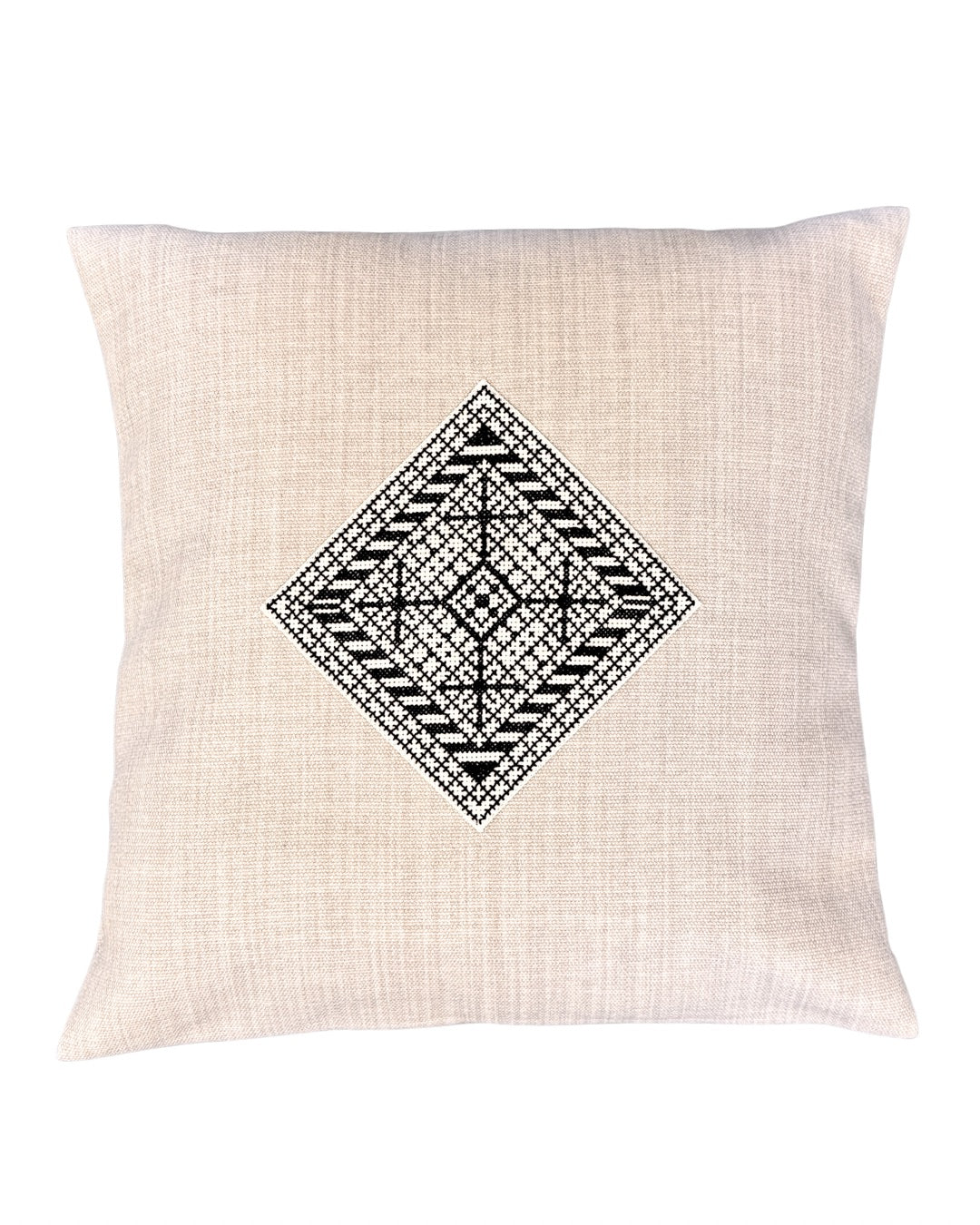 Diamond Embroidered Pillow Cover - Cream/Black