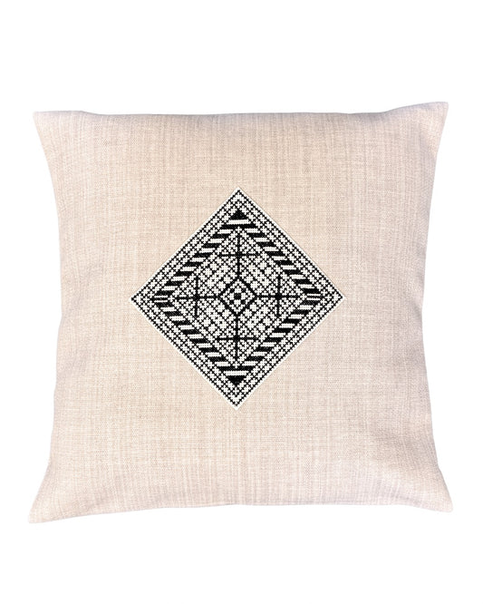 Diamond Embroidered Pillow Cover - Cream/Black