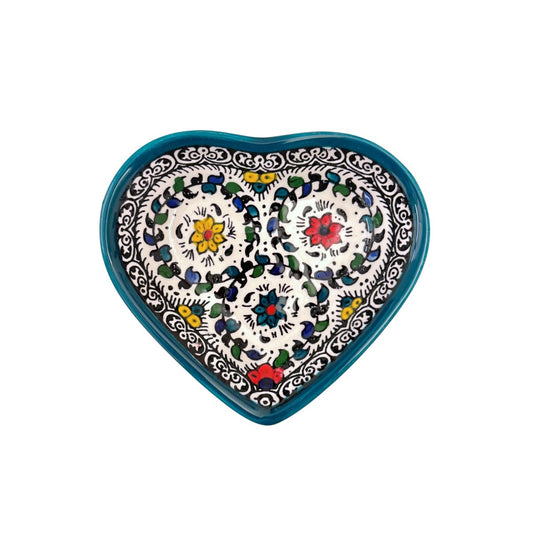 Ceramic Heart Dish (5") - Teal Vine