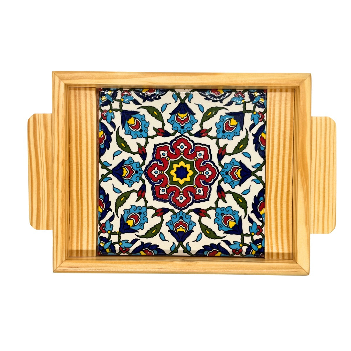 Ceramic & Wood Serving Tray, One Tile - Iznik