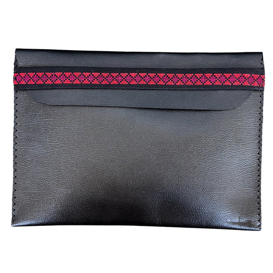 Leather Laptop Case - Black w/Red Tatreez