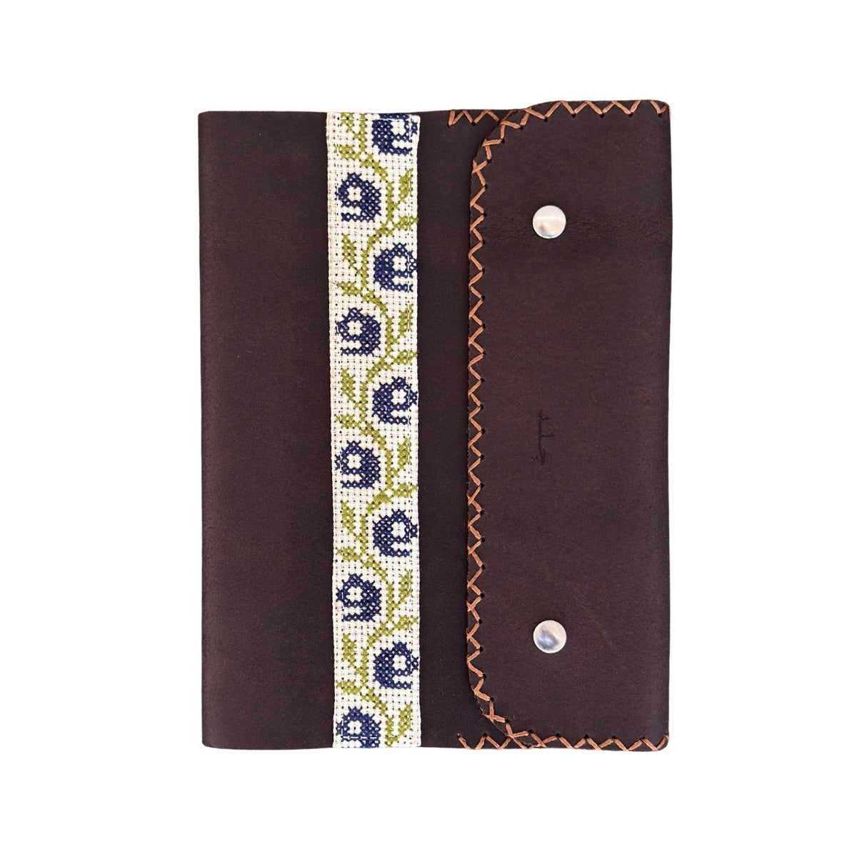 Leather Journal w/Embroidery - Brown Floral
