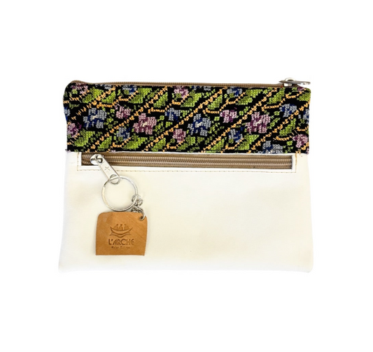 Suede Purse w/Embroidery (8.25"x6.25")- White