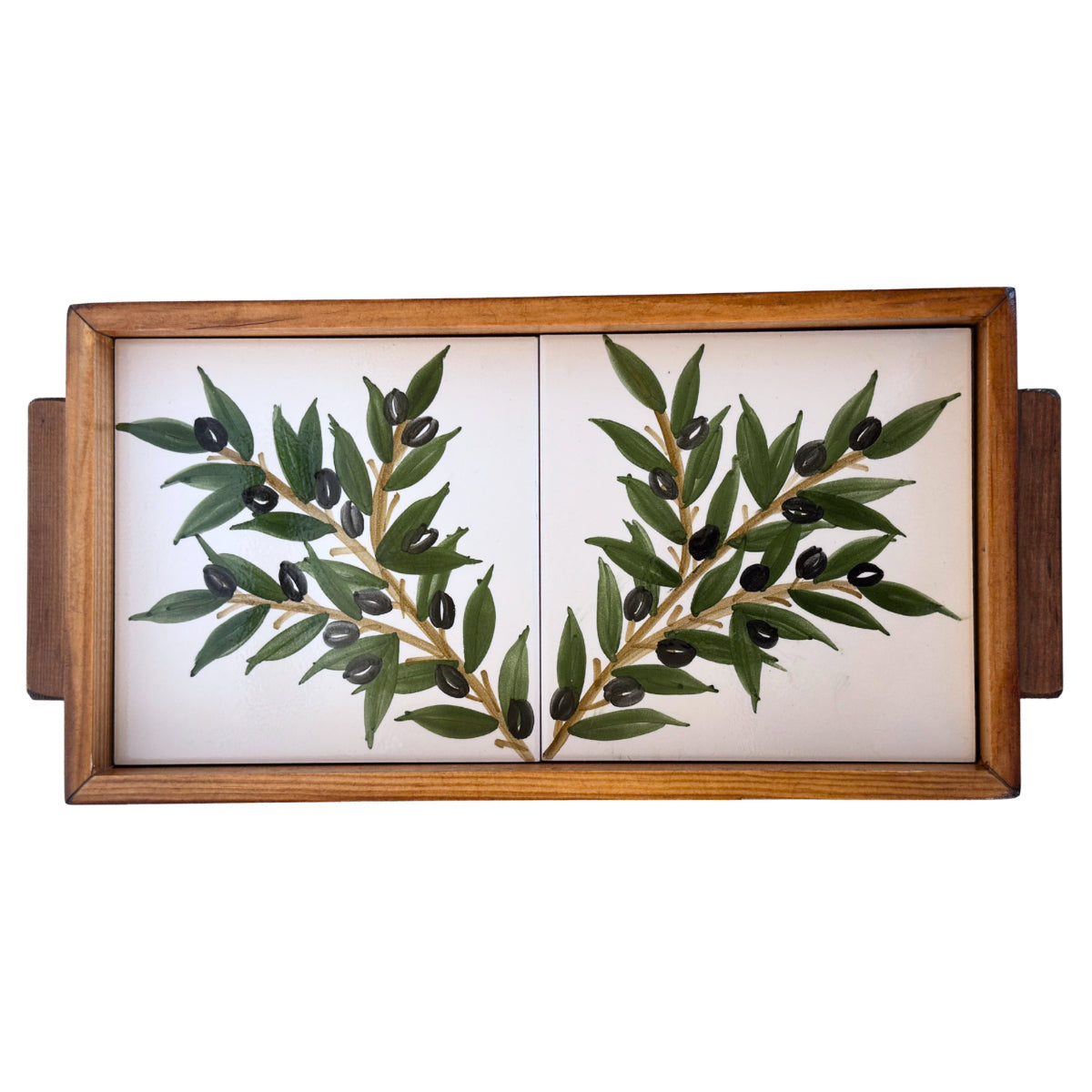 Ceramic & Wood Serving 2 Tile Tray - Zeitoun