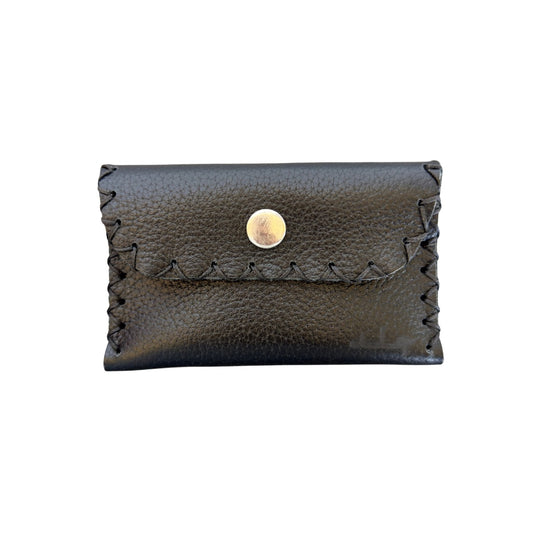 Leather ID Wallet w/Snap - All Black