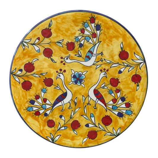 Ceramic Serving Plate (11”) - Yellow, Pomegranates and Birds