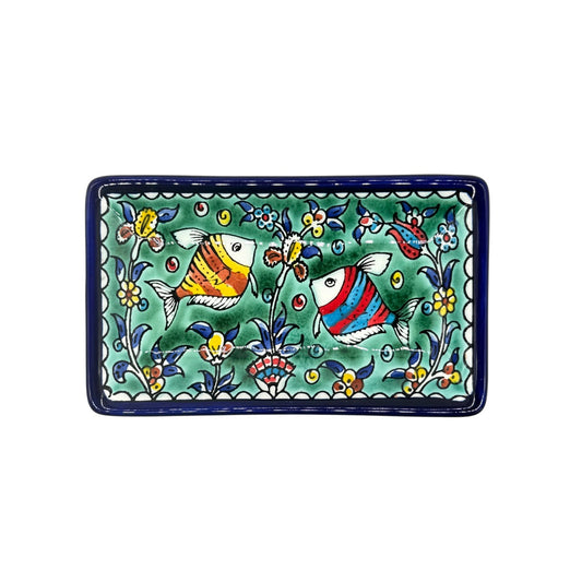 Ceramic Rectangular Dish (7”) - Green Fish