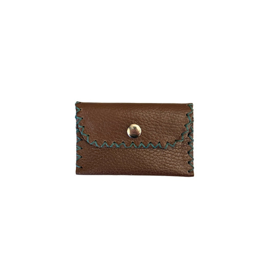 Leather ID Wallet w/Snap - Brown