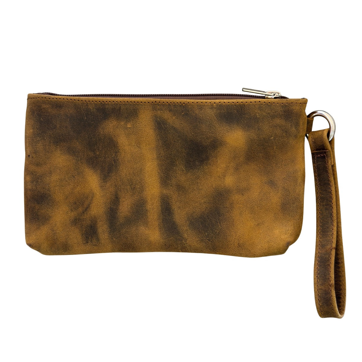 Leather Clutch w/Embroidery - Khaki Brown