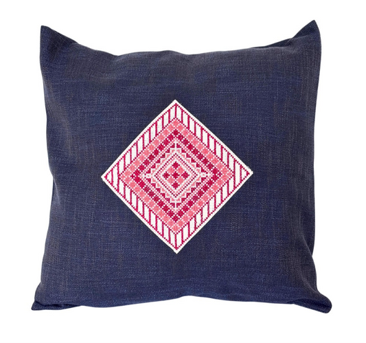 Diamond Embroidered Pillow Cover - Blue/Red
