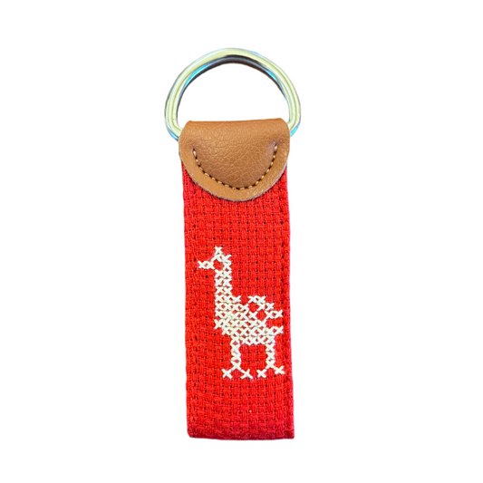 Leather Tatreez Key Fob - Red/Pigeon