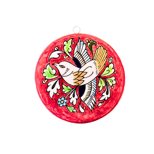 Ceramic Round Tile - Bird, Red