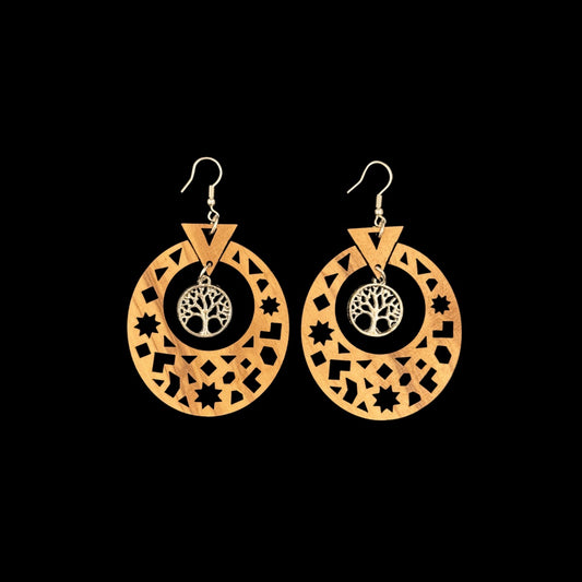 Olive Wood Arabesque Earrings w/Olive Tree Charm