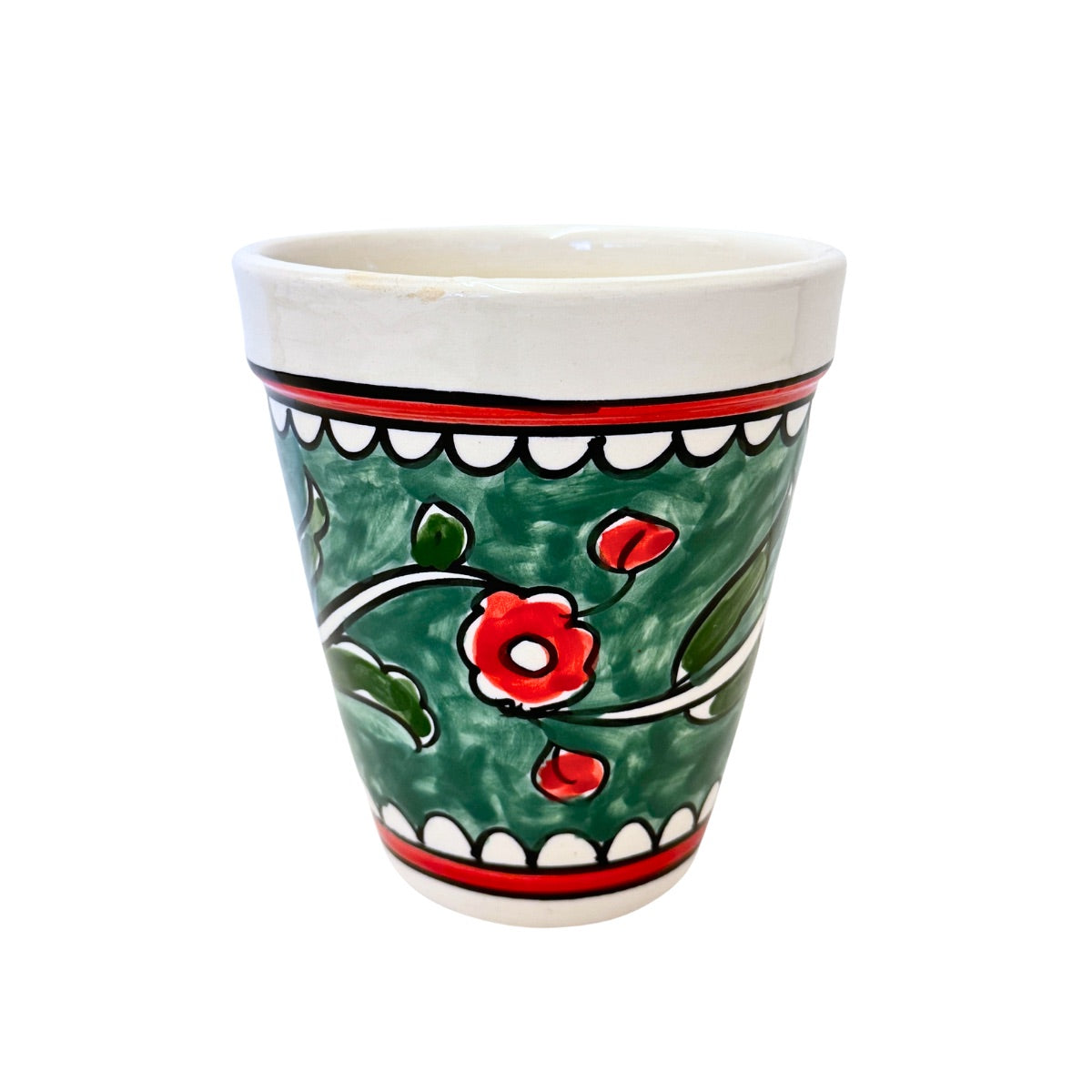 Ceramic Flower Pot (6”) - Green Poppy