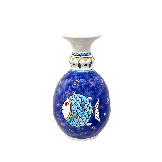 Ceramic Vase (7.5") - Blue Fish