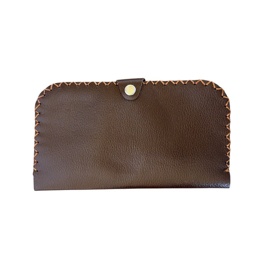 Leather Bi-Fold Snap Wallet - Brown