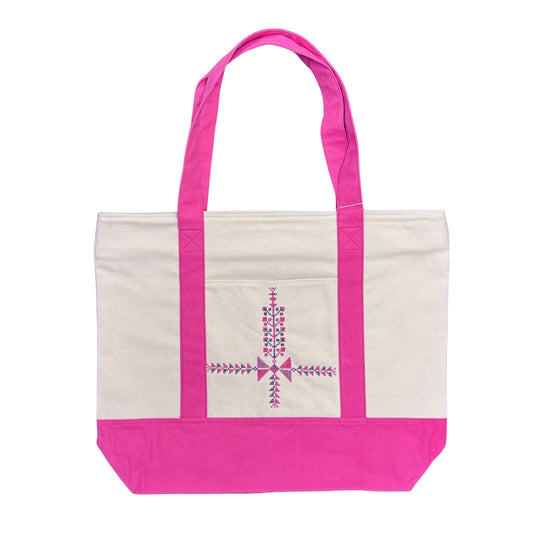 Embroidered Tote (Natural/Pink) - Tatreez