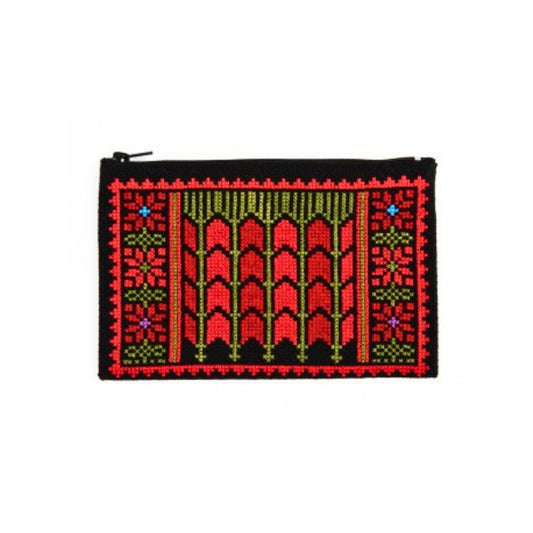 Embroidered Makeup Bag - Date Palm, Green & Red