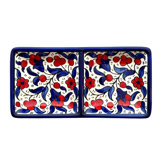 Ceramic Split Serving Dish (6”) - Red & Blue