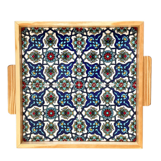 Ceramic and Wood Serving Tray