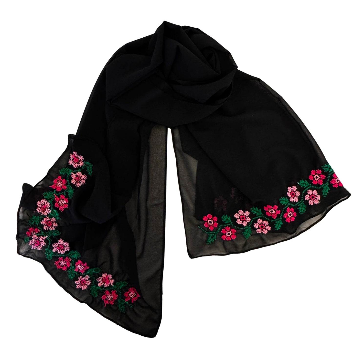 Embroidered Chiffon Scarf -