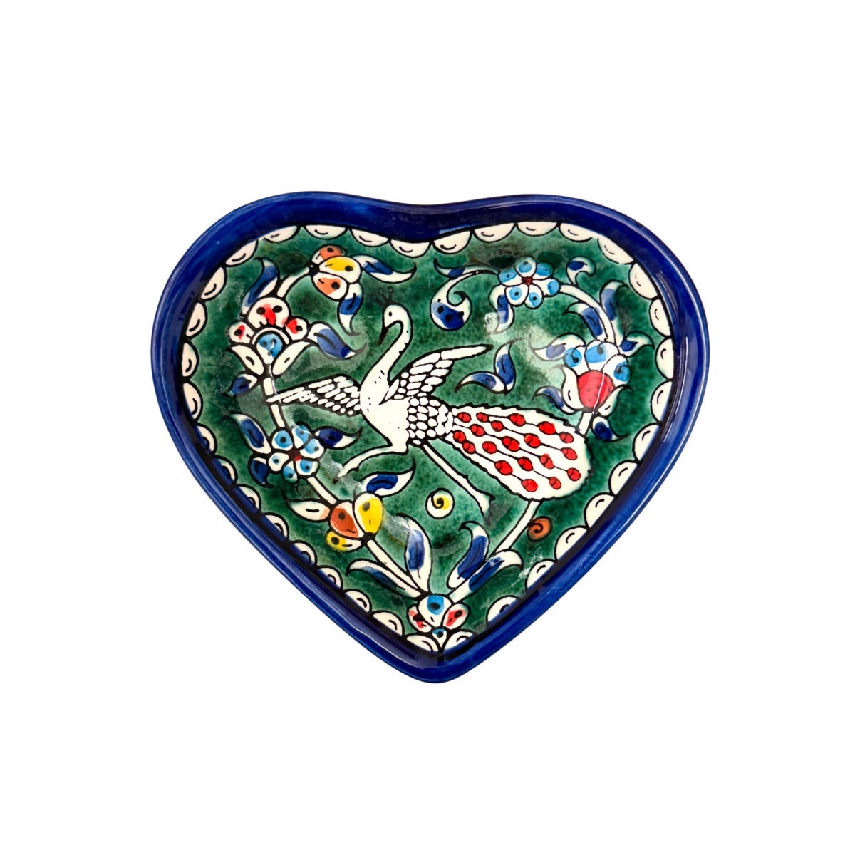 Ceramic Heart Dish (5") - Green Peacock