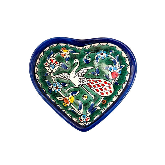 Ceramic Heart Dish (5") - Green Peacock
