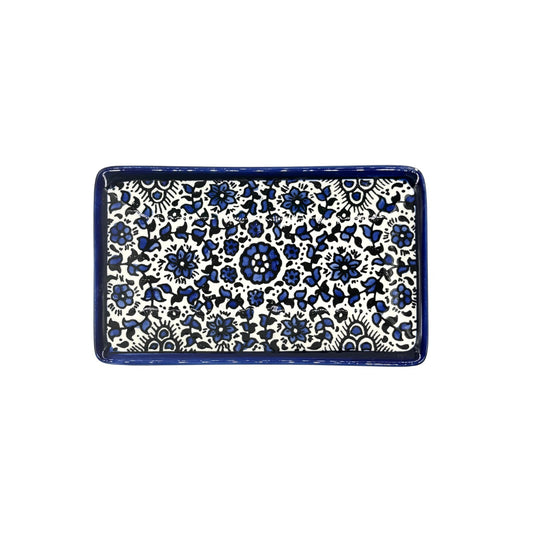 Ceramic Rectangular Dish (7”) - Blue Vine
