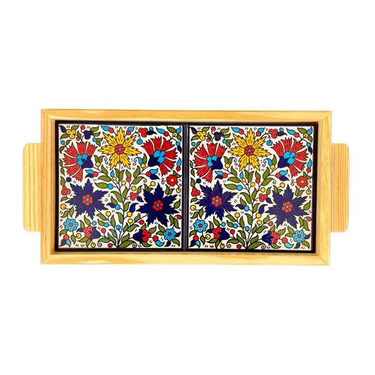 Ceramic and Wood Serving Tray - Teta’s Garden