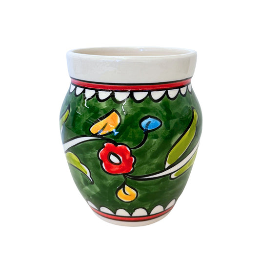 Ceramic Flower Pot (6”) - Green Poppy