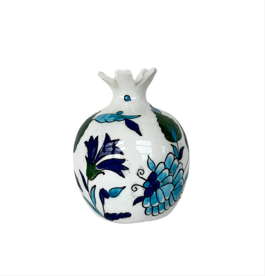 Ceramic Pomegranate Vase - White Floral