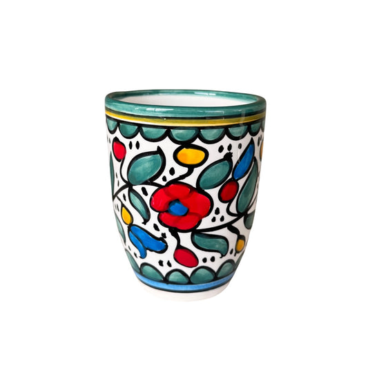 Ceramic Mug (w/o handles) - Teal Multi