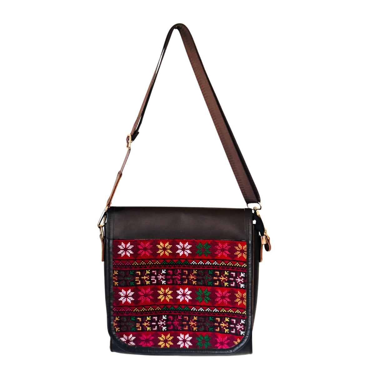 Embroidered Leather Bag (Brown) - Multicolor