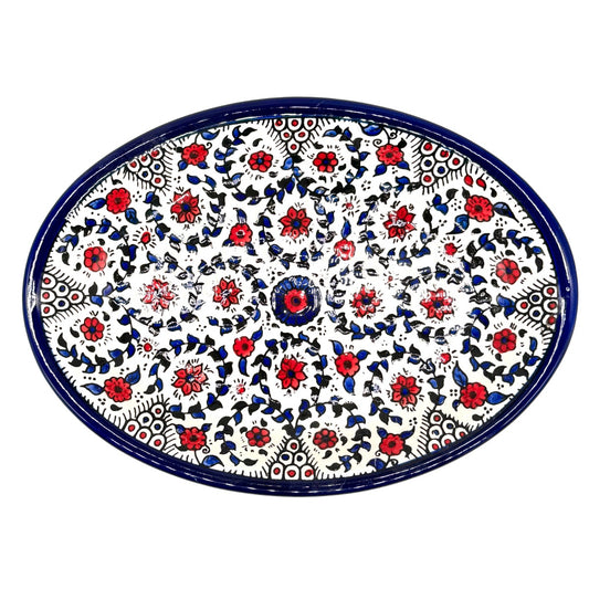 Ceramic Oval Dish (12”) - Blue & Red Vine