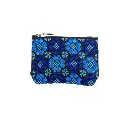 Embroidered Coin Purse - Floral Blue