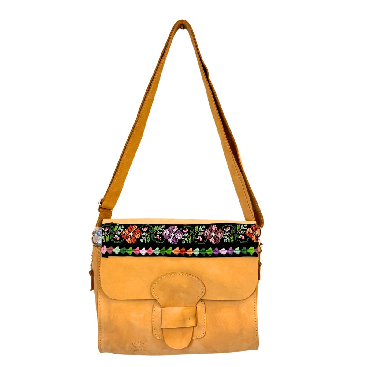 Leather Purse w/Embroidery - Natural, 9x9x4