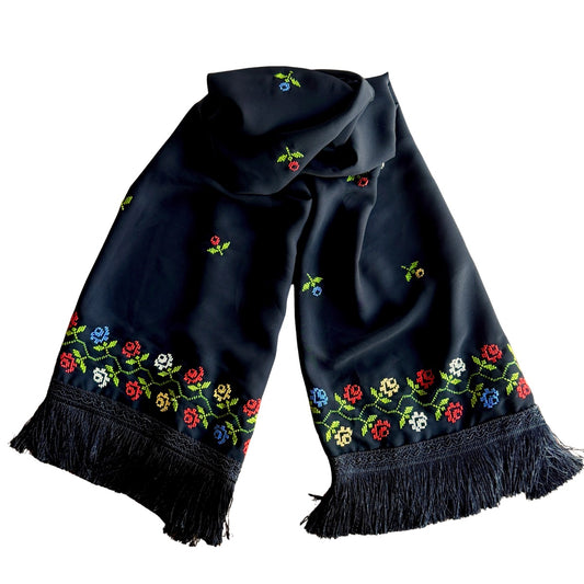 Embroidered Chiffon Scarf - Rosettes