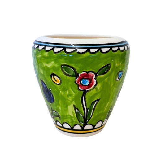 Ceramic Flower Pot (6”) - Green Poppy