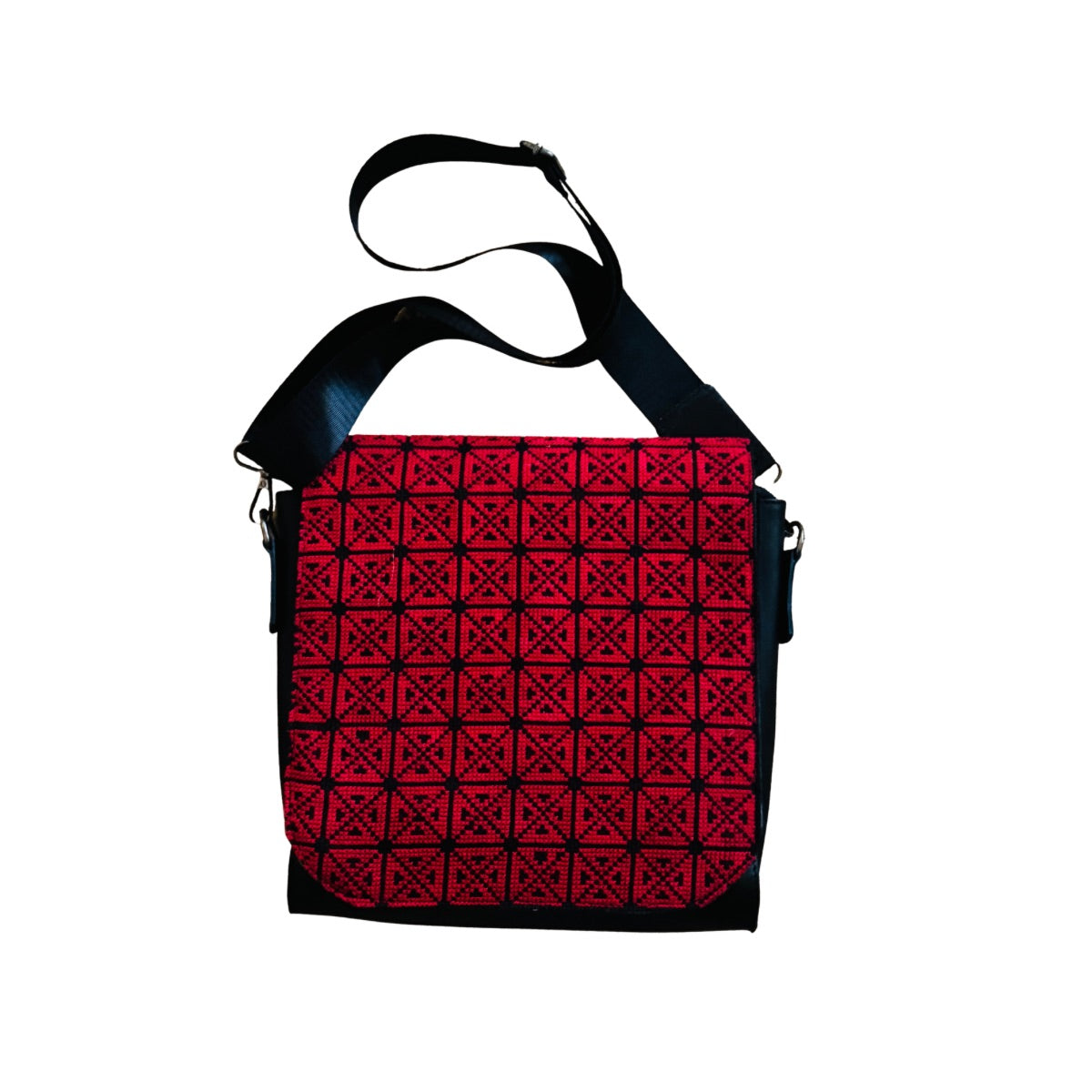 Embroidered Leather Bag (Black) - Red