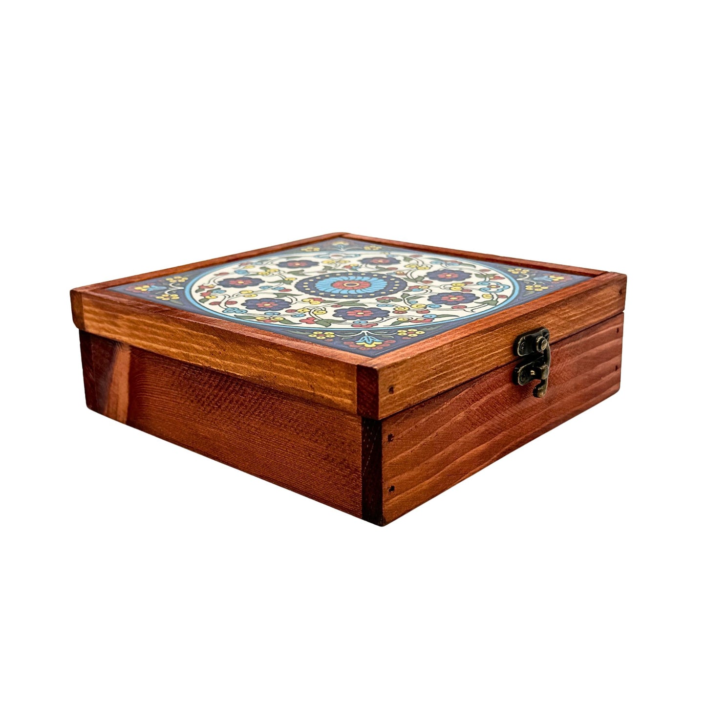 Wood and Ceramic Tile Box - Flowers