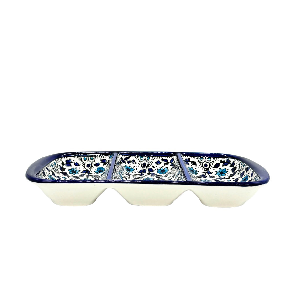 Ceramic Tri-Split Serving Dish - Light Blue Vine