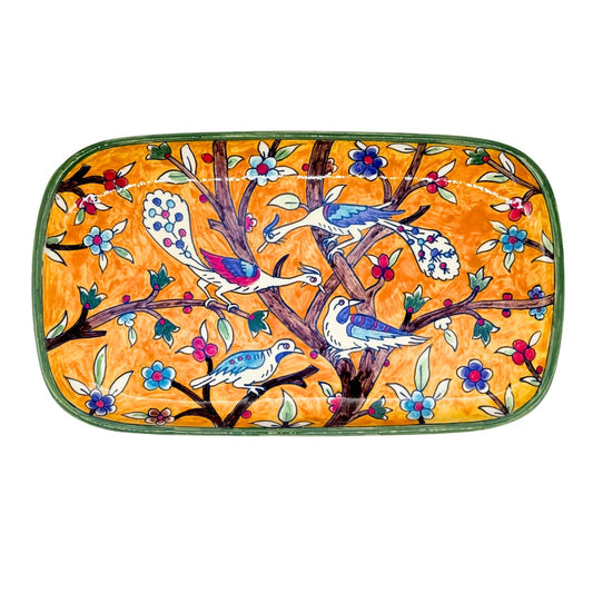 Ceramic Rectangular Serving Plate (13”) - Peacocks