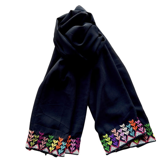 Embroidered Chiffon Scarf - Rainbow