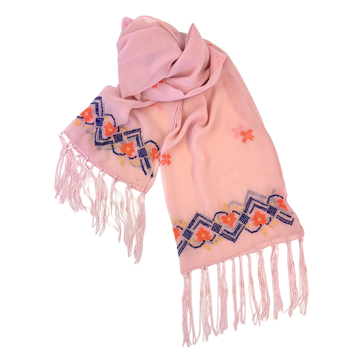 Embroidered Chiffon Scarf - Rose