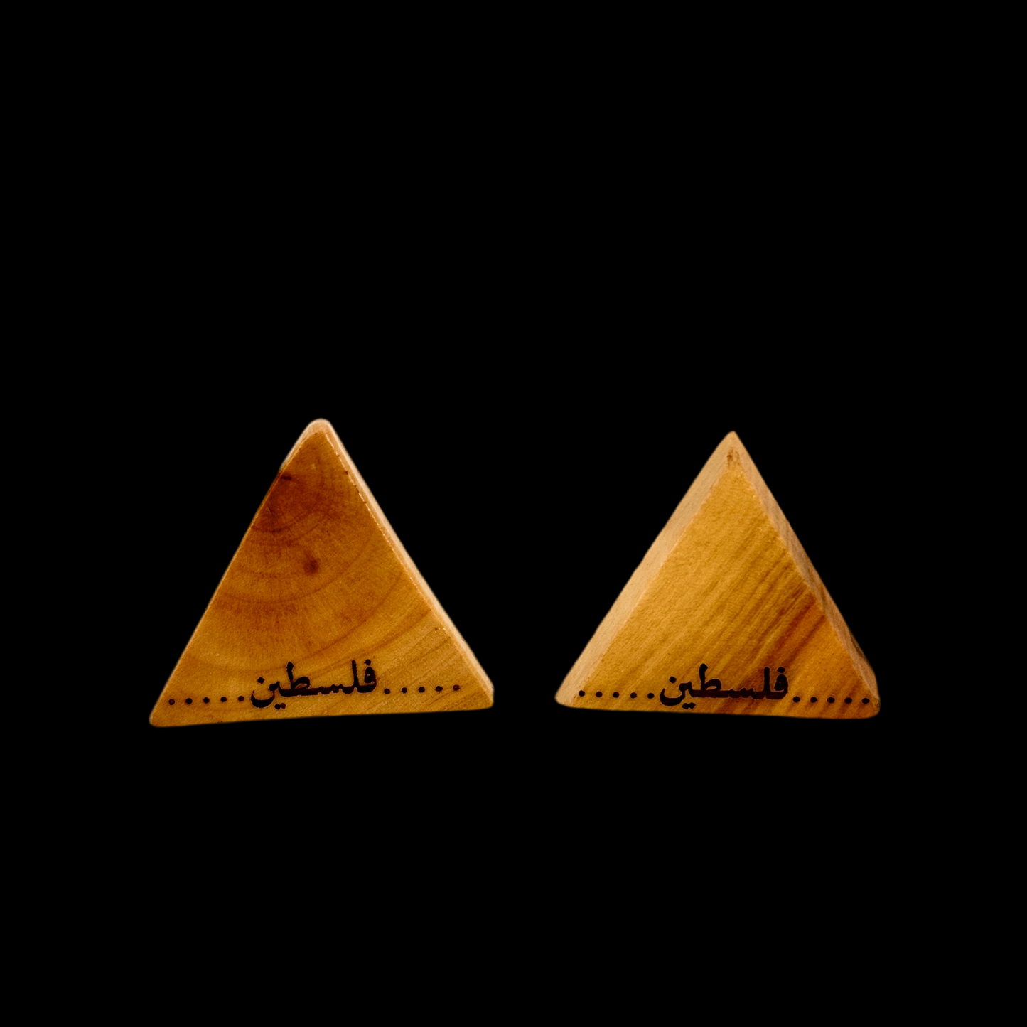 Olive Wood Triangle Earrings "Palestine"