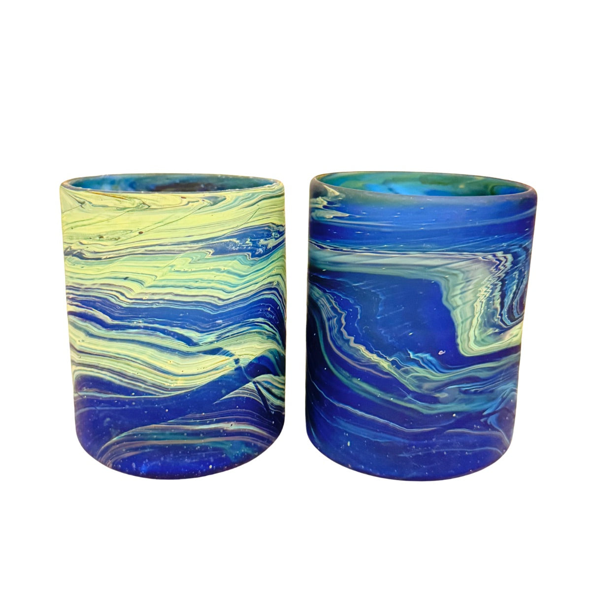 Phoenician Glass Tumblers Set of 2, (4" x 2.5") - Blue Swirl