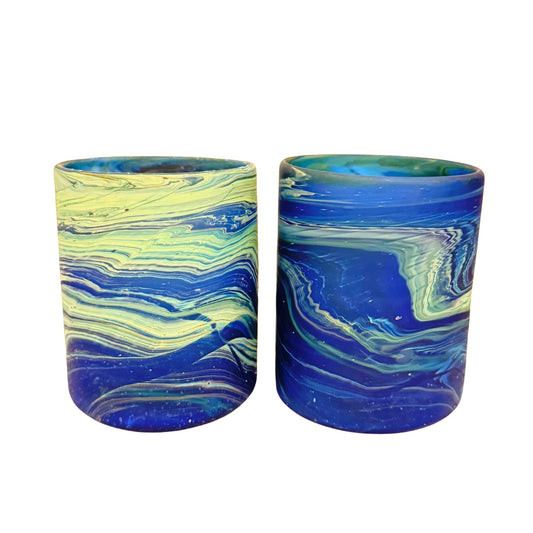 Phoenician Glass Tumblers Set of 2, (4" x 2.5") - Blue Swirl