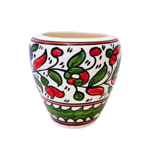 Ceramic Flower Pot (6”) - Red & Green