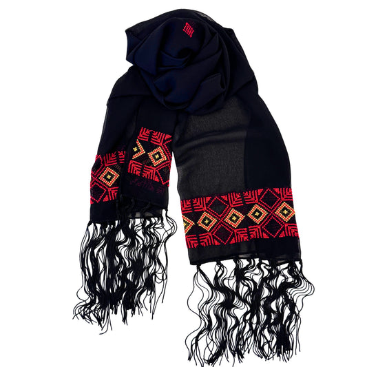 Embroidered Chiffon Scarf